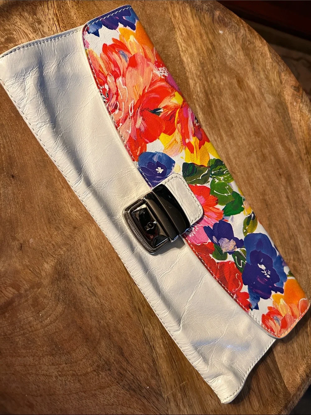Maurizio Taiuti White Clutch with Vibrant Floral Flap Italy